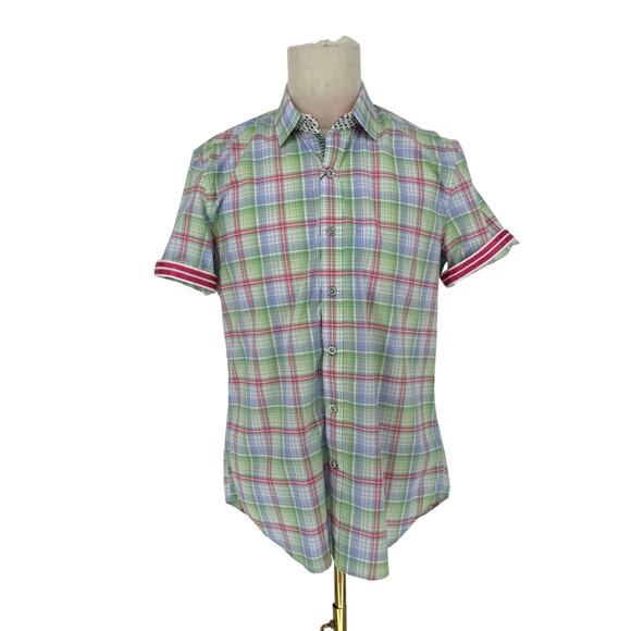 Robert Graham Button Front Short Sleeve Shirt RONAN Spring Glen Check  M - Picture 1 of 9